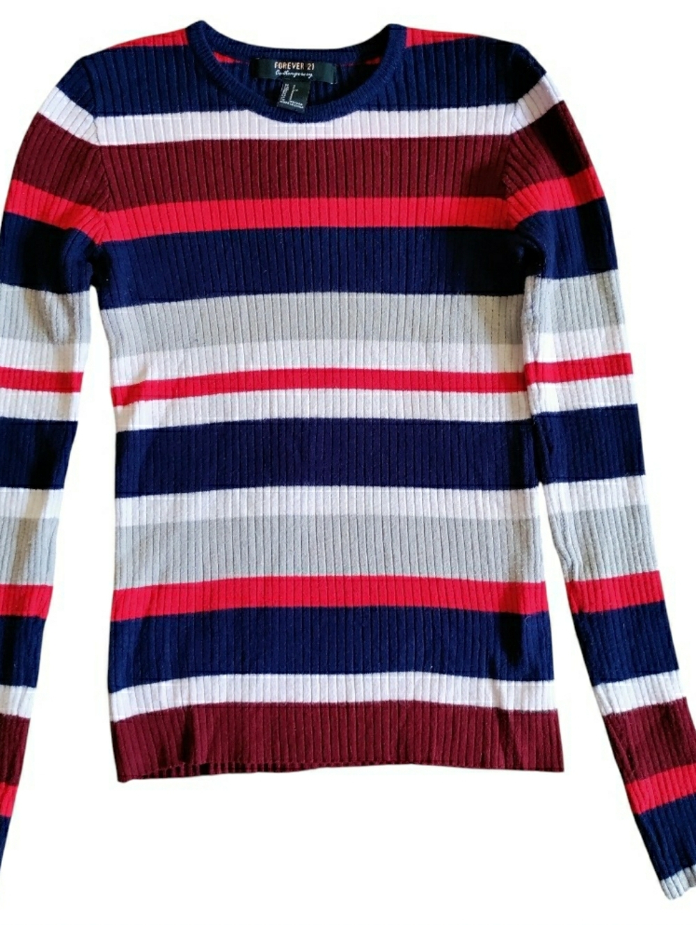 Y2K Ribbed Knit Long Sleeve Striped Sweater Forever 21 Grunge Preppy University